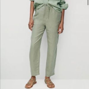Mango Tapered leg linen pants in khaki green